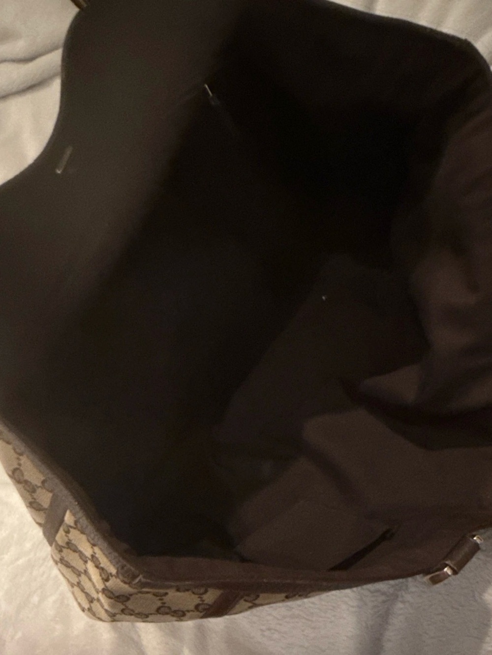 Gucci Beige Brown GG Canvas Tote with Leather Trim - Picture 10 of 11